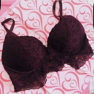 PINK Victoria’s Secret Deep Purple Lace Longline Bralette Small Padded